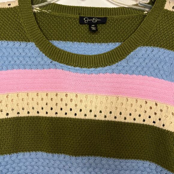 Jessica Simpson Sweater Sz XS Multicolor Striped Knit Retro Bell Sleeve Pullover - Picture 3 of 8